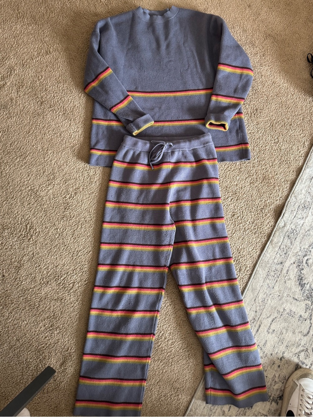 Cozy Knit Sweater & Stripe Lounge Pants Set